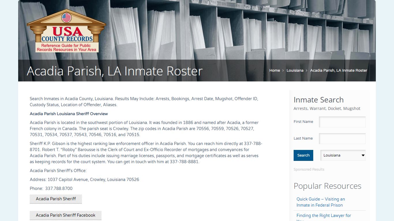 Acadia Parish, LA Inmate Roster | Name Search