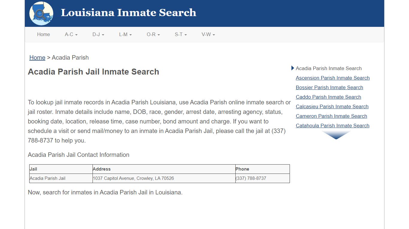 Acadia Parish LA Jail Inmate Search