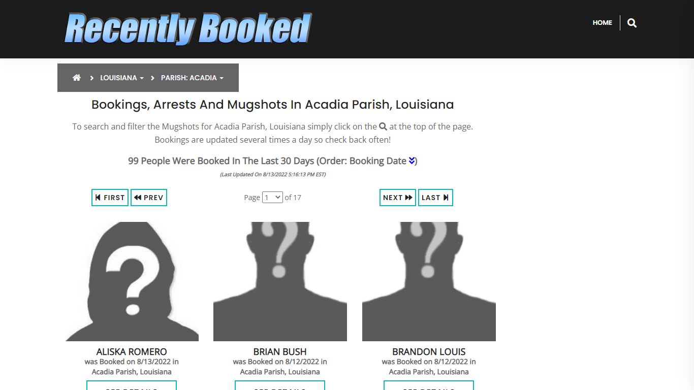 Recent bookings, Arrests, Mugshots in Acadia Parish, Louisiana